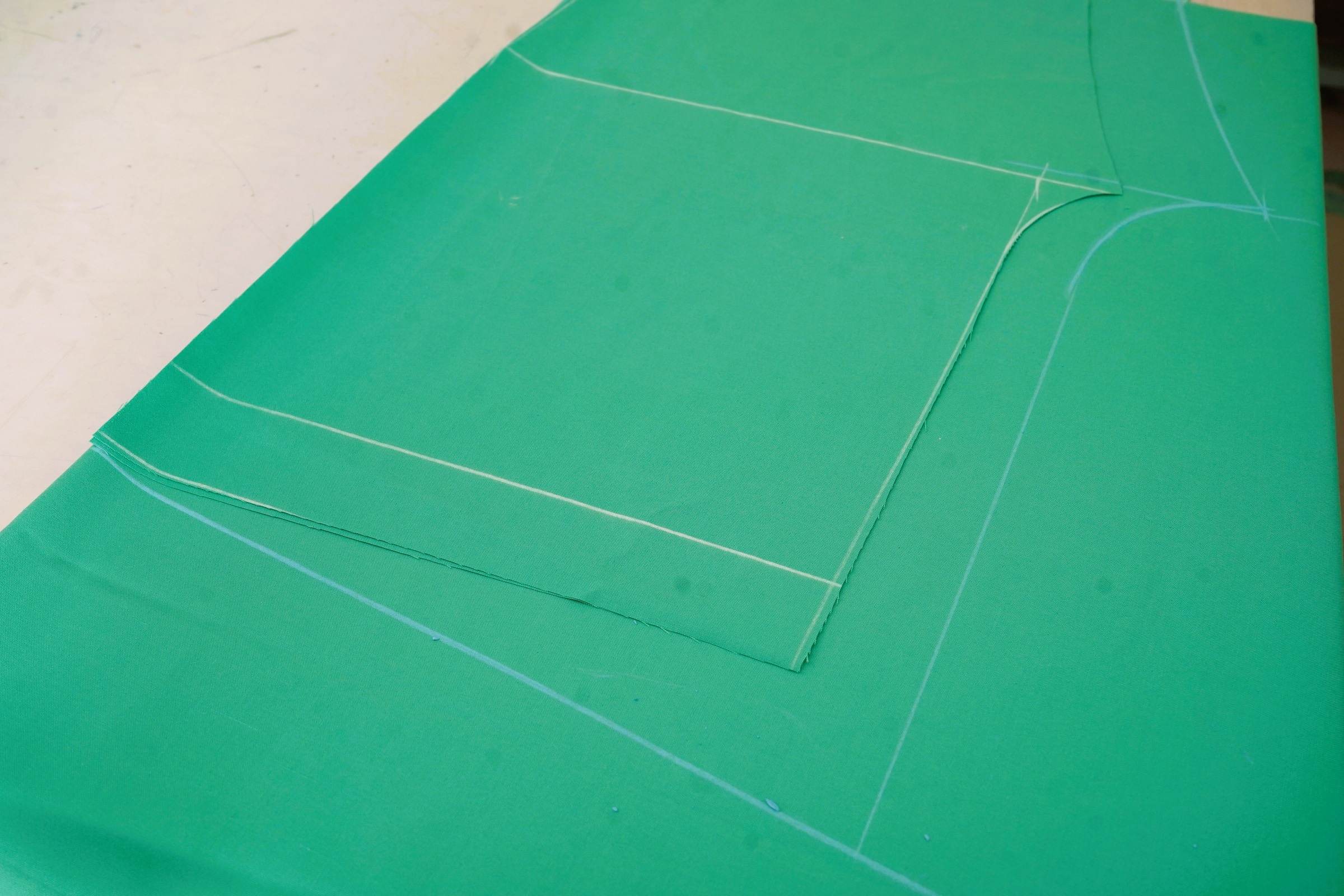 A pattern chalked onto the cloth before it is cut