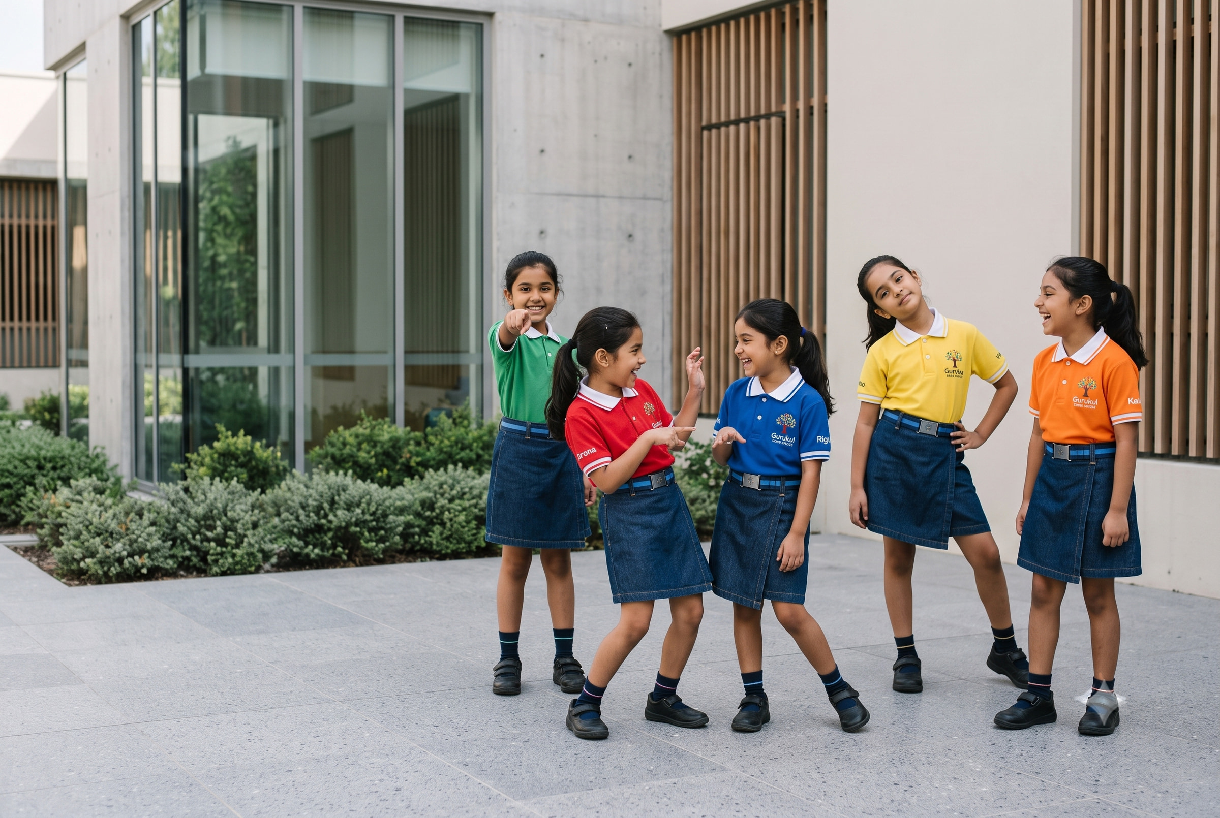 House polos over the indigo base, worn as the games set across the primary years.
